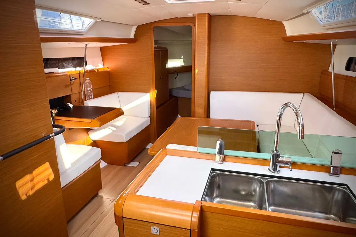 Galley of Foxy, a Jeanneau Sun Odyssey 419 sailboat at Fethiye, Turkey