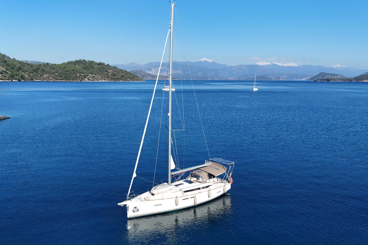 Exterior view of Foxy, a Jeanneau Sun Odyssey 419 sailboat at Fethiye, Turkey