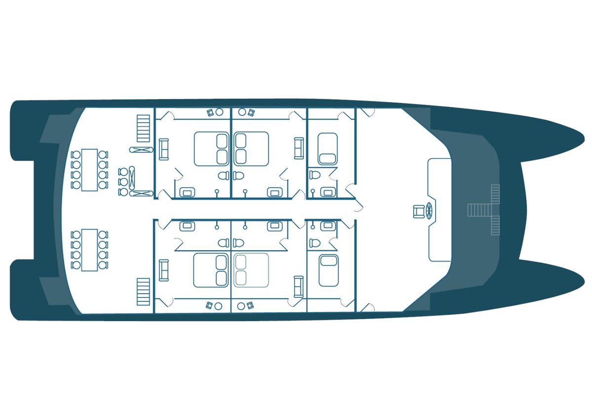 Floor plan of Ocean Spray, a Gulet Power Catamaran catamaran at Baltra, Ecuador