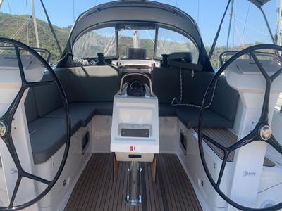 Cockpit of Hera, a Bavaria Cruiser 46 sailboat at Fethiye, Turkey