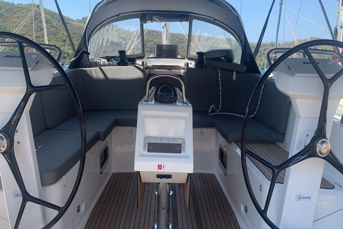 Cockpit of Hera, a Bavaria Cruiser 46 sailboat at Fethiye, Turkey
