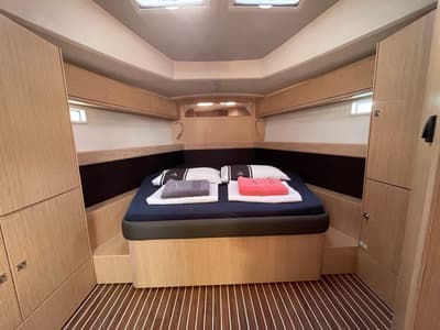 Cabin on Hera, a Bavaria Cruiser 46 sailboat at Fethiye, Turkey