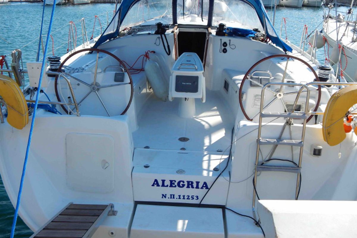 Exterior view of Comfort, a Beneteau Cyclades 50.5 sailboat at Piraeus, Greece