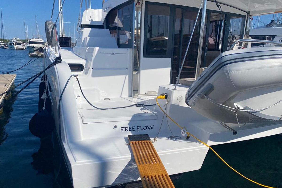 Exterior view of Free Flow, a Bali Catspace catamaran at Grad Šibenik, Croatia