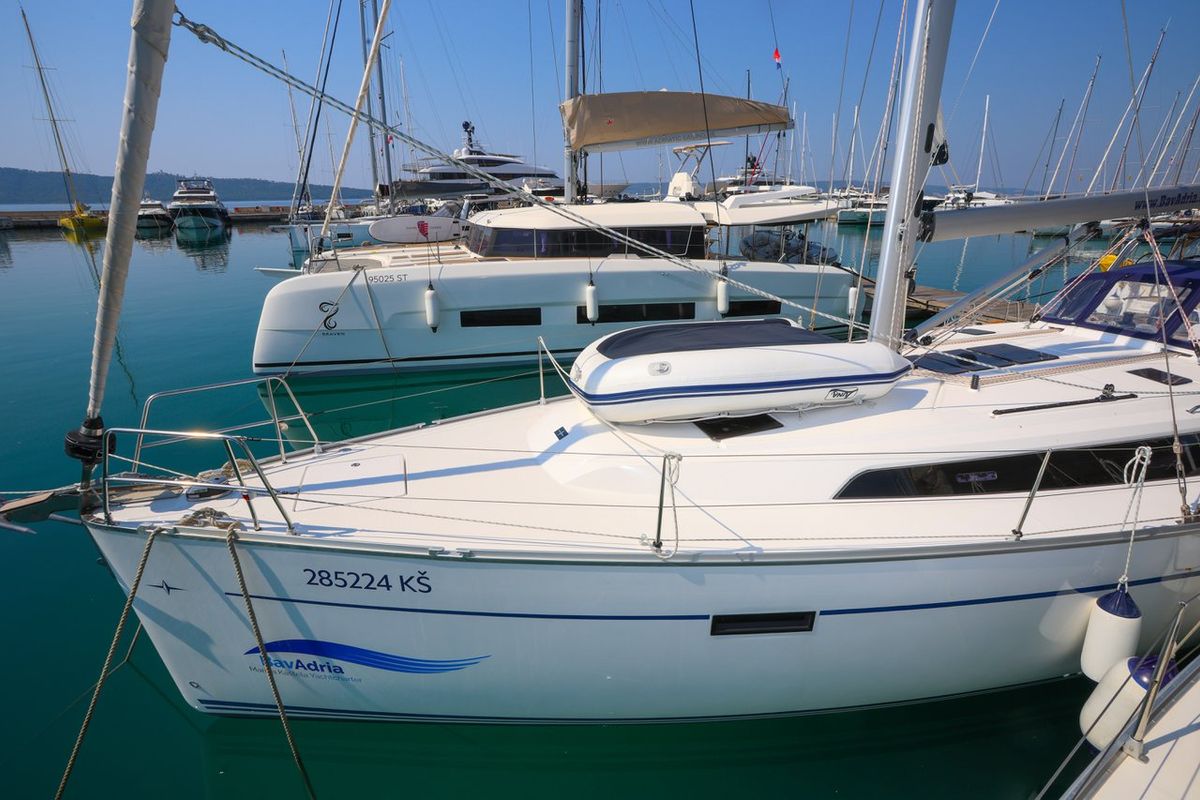 Exterior view of Stiniva, a Bavaria Cruiser 46 sailboat at Grad Kaštela, Croatia