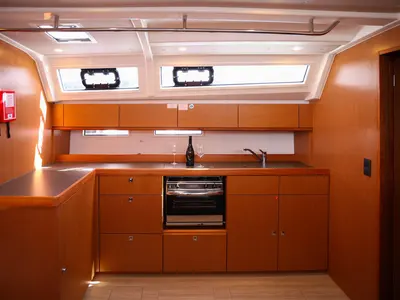 Galley of Stiniva, a Bavaria Cruiser 46 sailboat at Grad Kaštela, Croatia