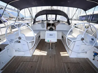 Cockpit of Stiniva, a Bavaria Cruiser 46 sailboat at Grad Kaštela, Croatia