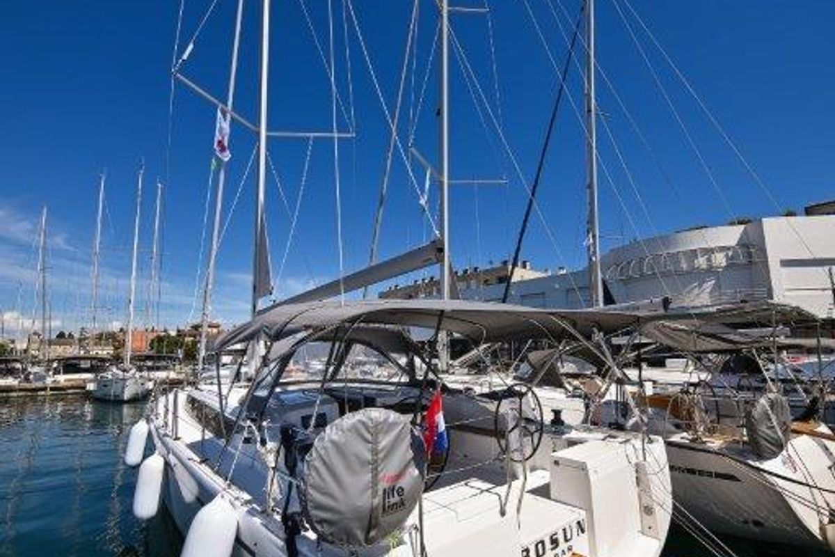Exterior view of BOSUN, a Bavaria C46 sailboat at Zadar, Croatia