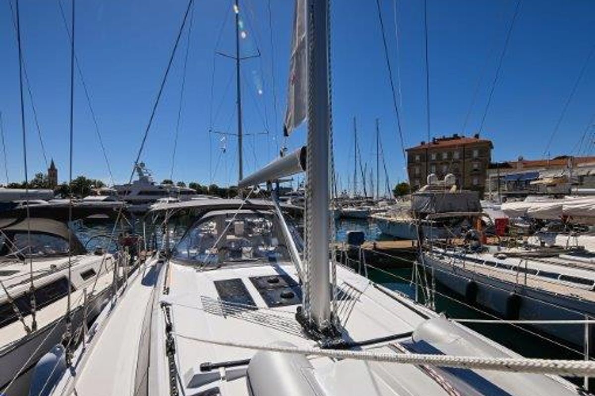 Deck of BOSUN, a Bavaria C46 sailboat at Zadar, Croatia