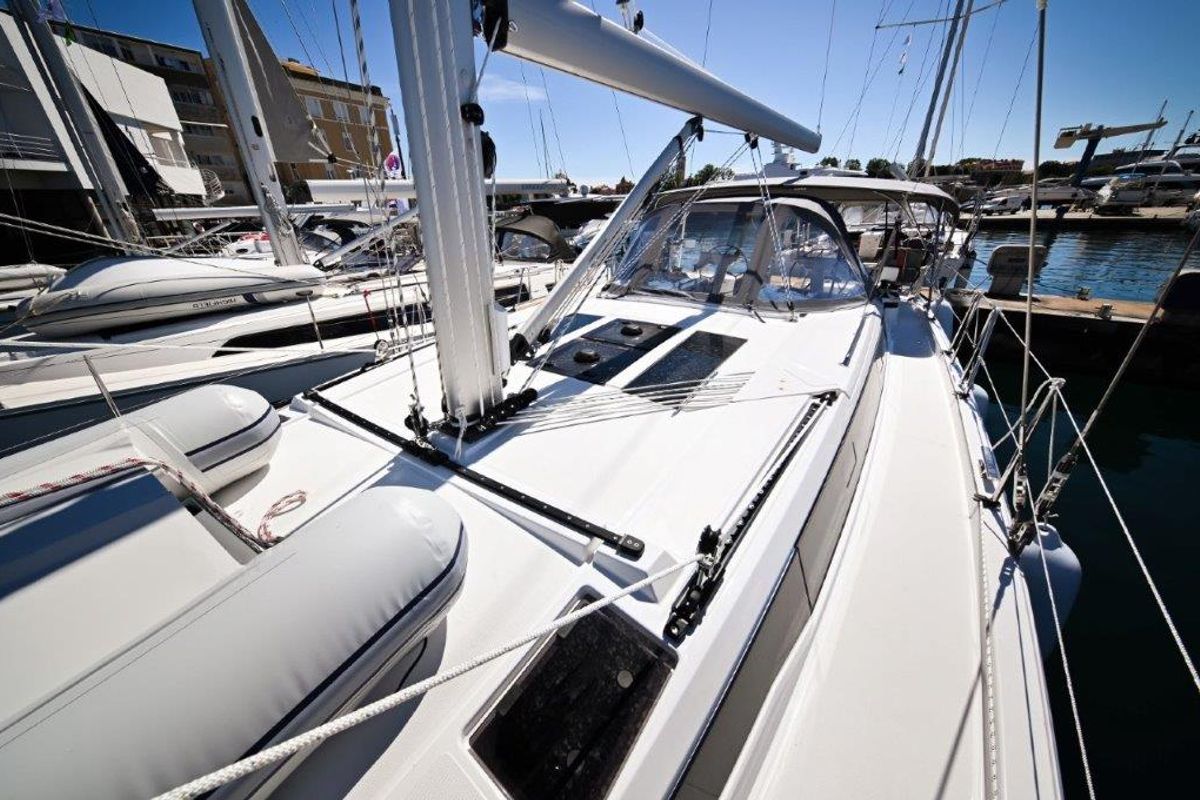 Deck of BOSUN, a Bavaria C46 sailboat at Zadar, Croatia