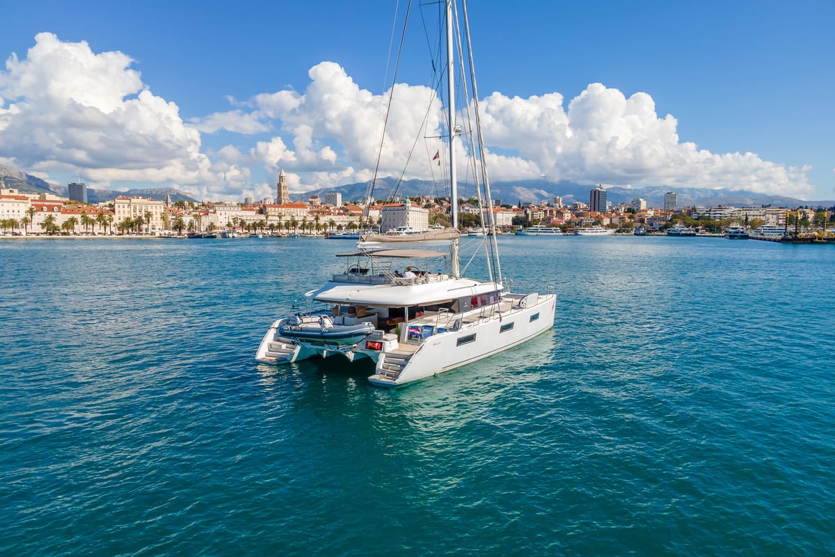 Exterior view of Adriatic Lion, a Lagoon 620 catamaran at Split, Croatia
