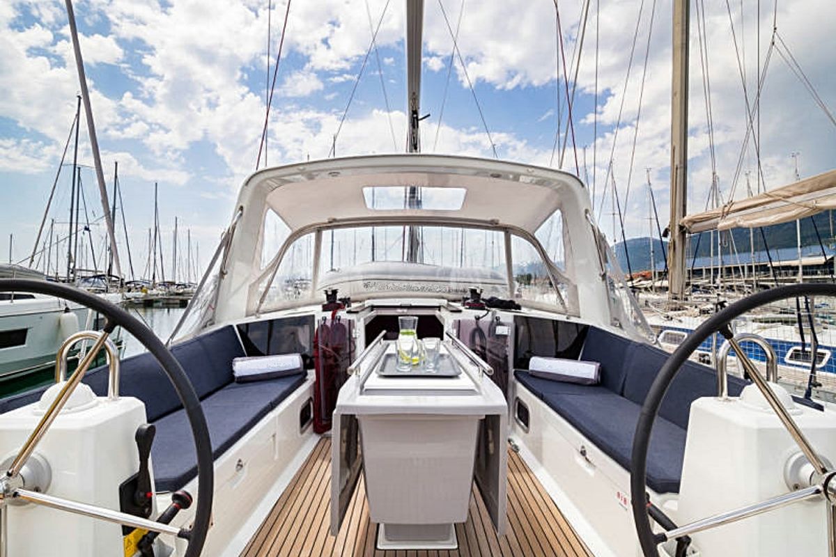 Cockpit of First, a Beneteau Oceanis 41.1 sailboat at Općina Rogoznica, Croatia