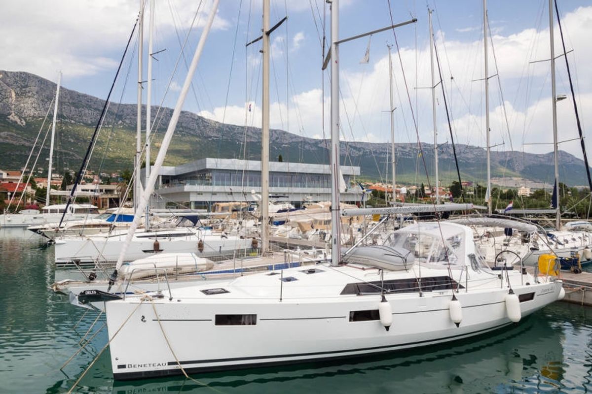 Exterior view of First, a Beneteau Oceanis 41.1 sailboat at Općina Rogoznica, Croatia