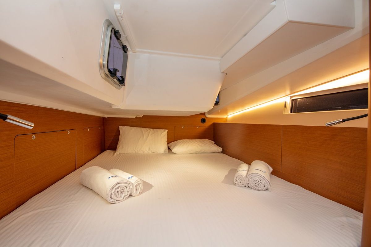 Cabin on Oracle, a Jeanneau Sun Odyssey 490 sailboat at Kaş, Turkey