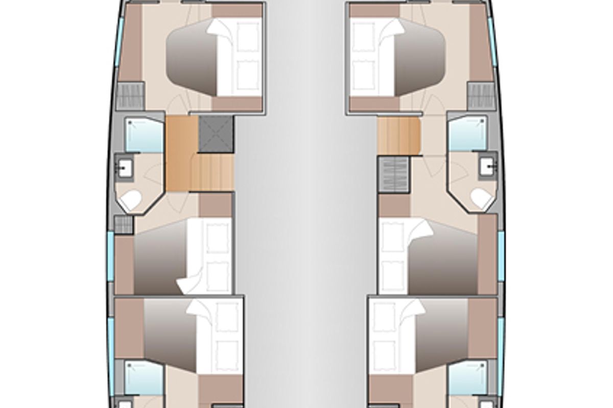 Floor plan of Valkyrie, a Fountaine Pajot Aura 51 catamaran at Road Town, British Virgin Islands