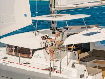 Cockpit of Queen Annezia, a Lagoon 42 catamaran at Municipal Unit of Lefkada, Greece