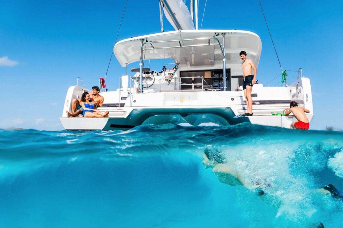Deck of Queen Annezia, a Lagoon 42 catamaran at Municipal Unit of Lefkada, Greece