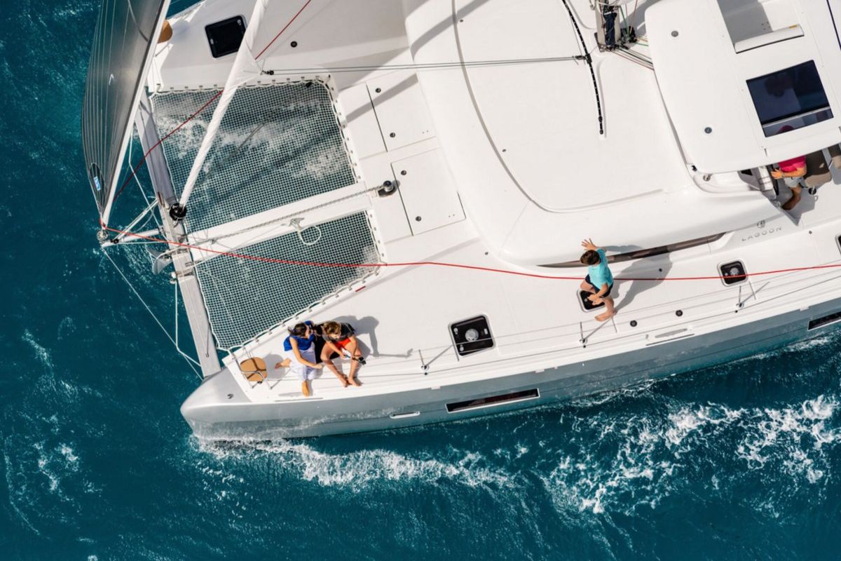 Deck of Queen Annezia, a Lagoon 42 catamaran at Municipal Unit of Lefkada, Greece