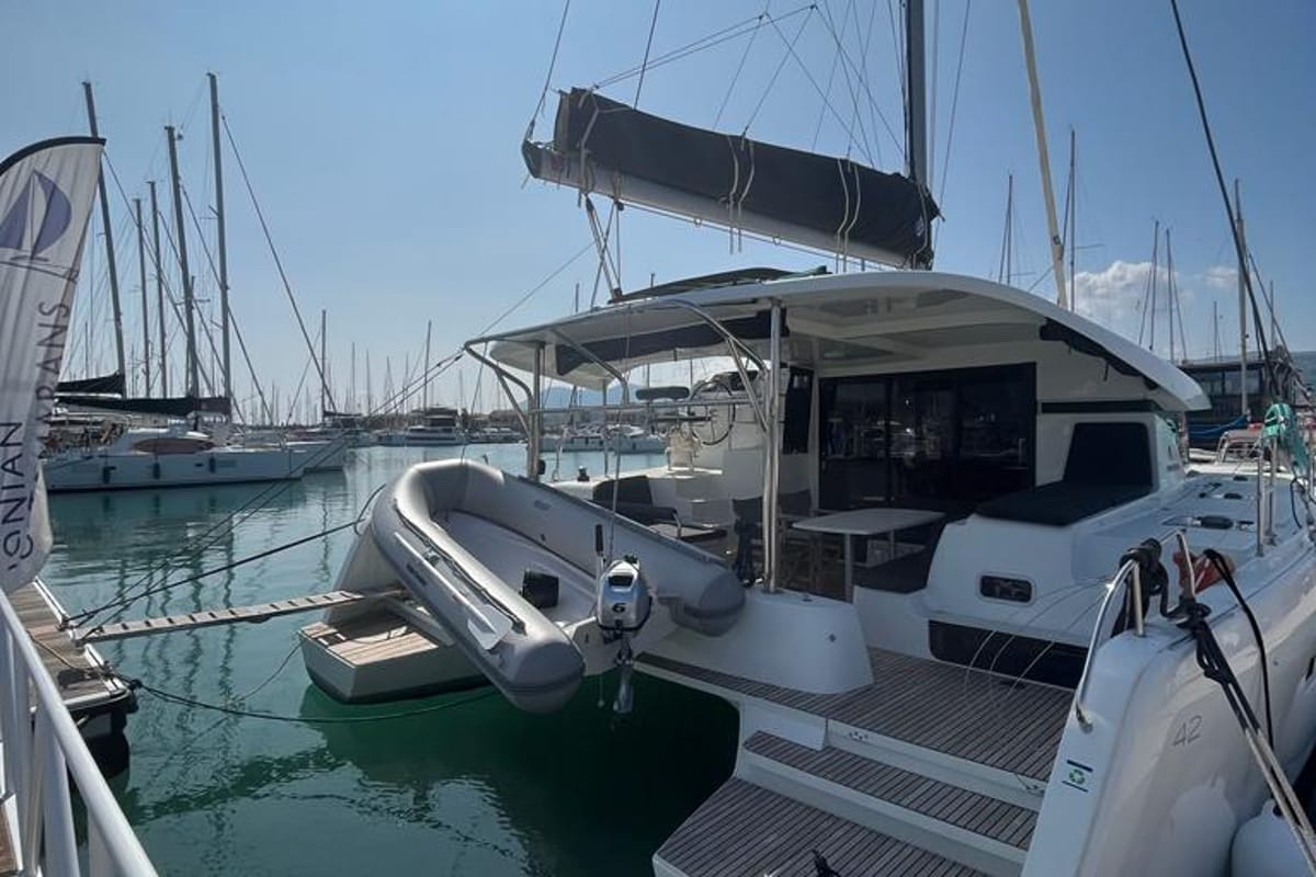 Exterior view of Queen Annezia, a Lagoon 42 catamaran at Municipal Unit of Lefkada, Greece