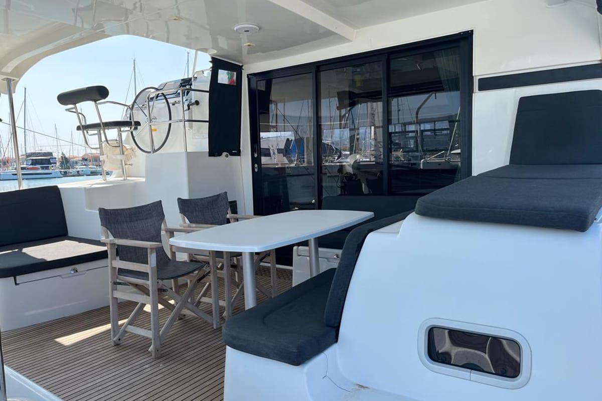 Deck of Queen Annezia, a Lagoon 42 catamaran at Municipal Unit of Lefkada, Greece