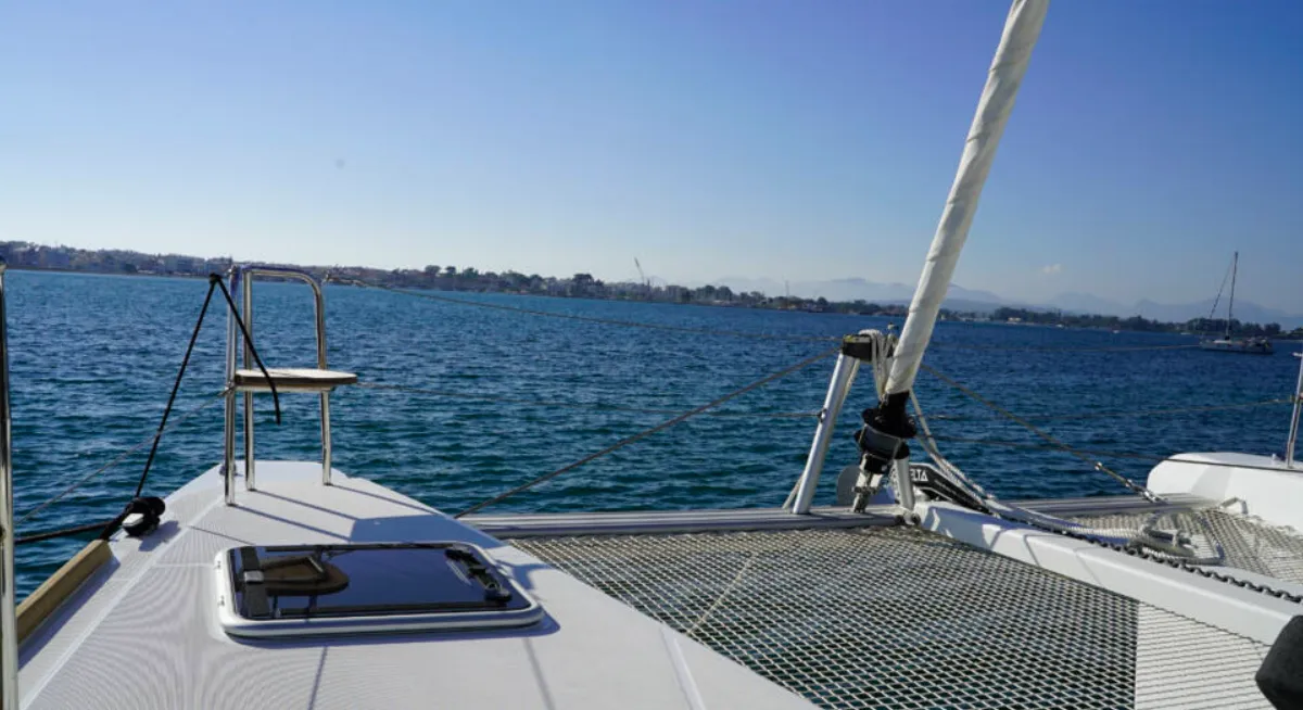 Deck of Chios, a Lagoon 40 catamaran at Municipal Unit of Lefkada, Greece