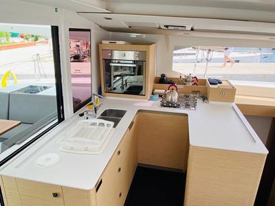 Galley of Capella 1, a Fountaine Pajot Astrea 42 catamaran at Fethiye, Turkey