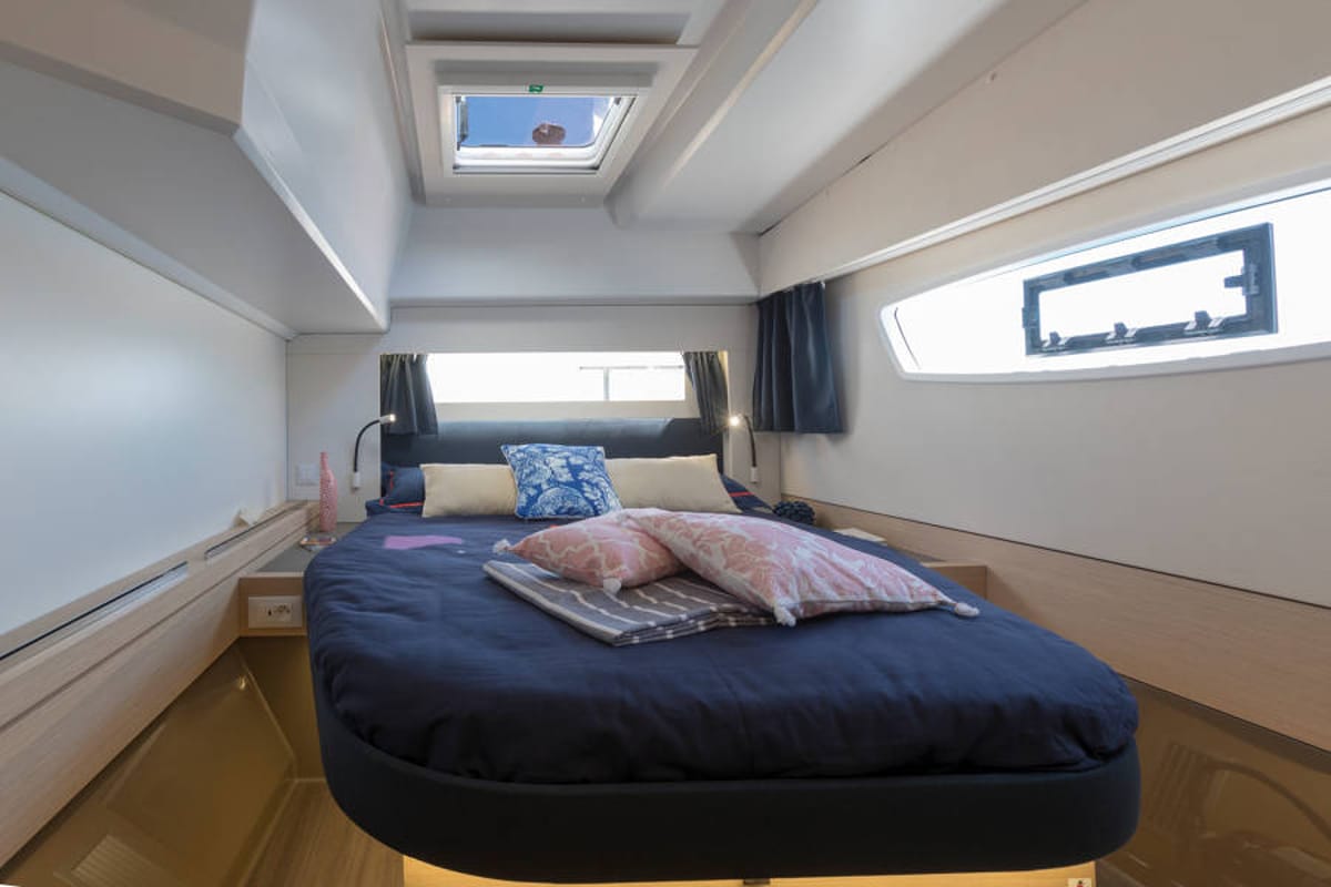 Cabin on Capella 1, a Fountaine Pajot Astrea 42 catamaran at Fethiye, Turkey