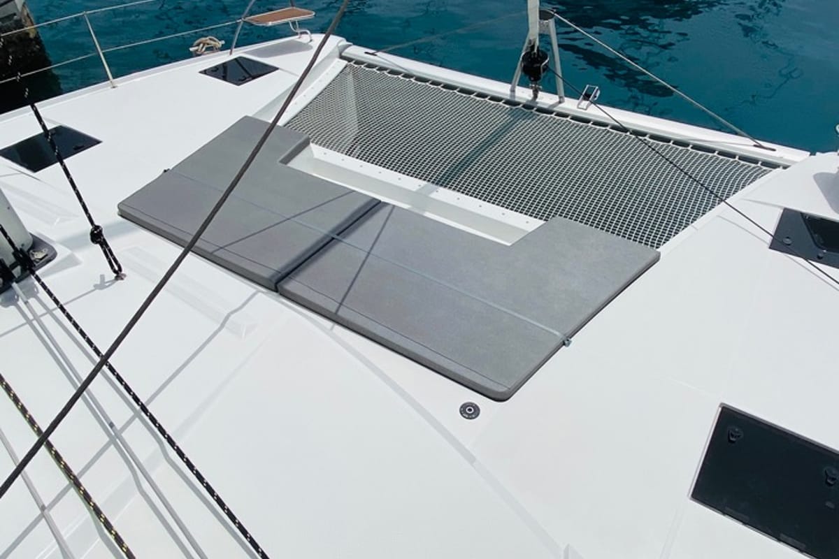 Deck of Capella 1, a Fountaine Pajot Astrea 42 catamaran at Fethiye, Turkey