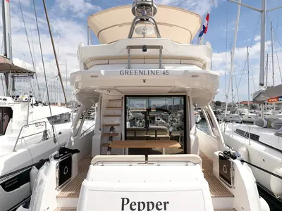 Deck of Pepper, a Greenline 45 Fly yacht at Grad Biograd na Moru, Croatia
