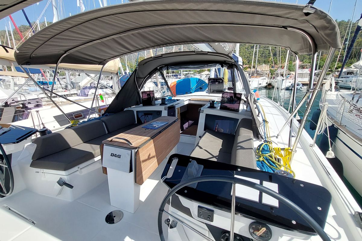 Cockpit of Yin Yang, a Dufour 41 sailboat at Fethiye, Turkey