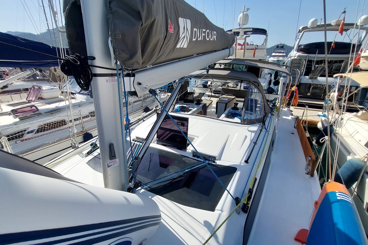 Deck of Yin Yang, a Dufour 41 sailboat at Fethiye, Turkey