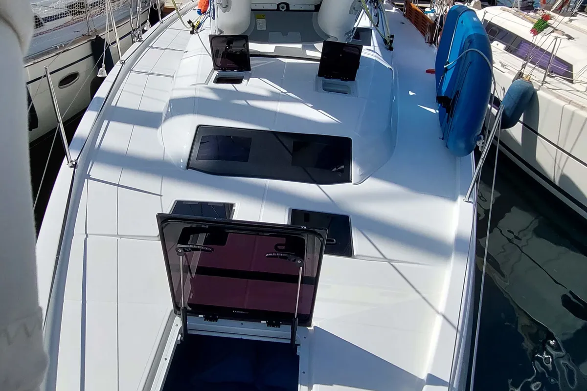 Deck of Yin Yang, a Dufour 41 sailboat at Fethiye, Turkey