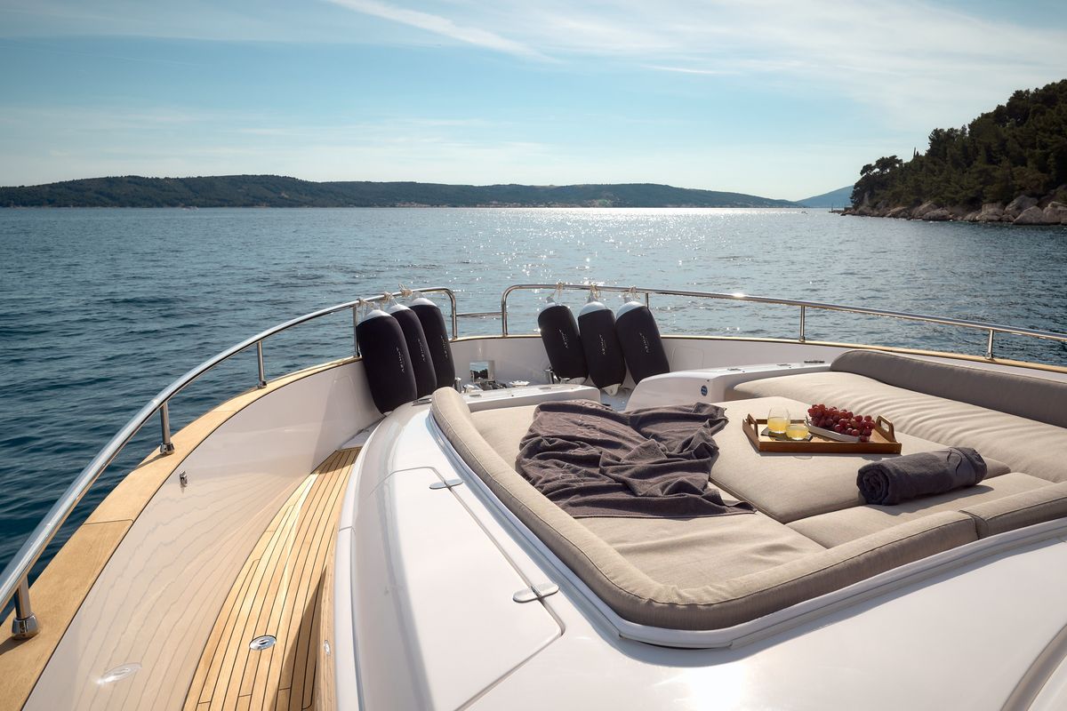 Deck of Ava II, a Azimut Magellano 66 yacht at Lavreotiki Municipal Unit, Greece