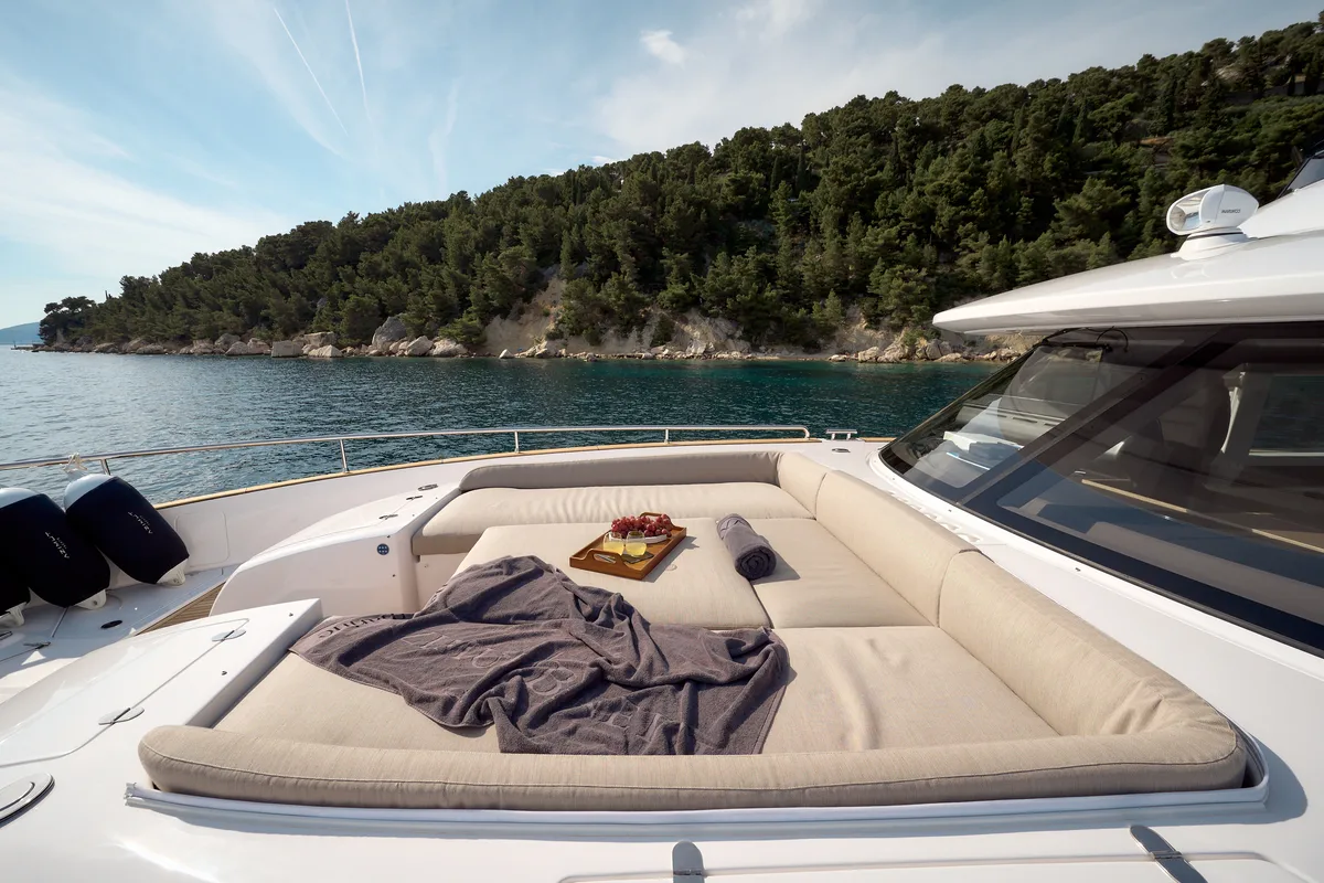 Deck of Ava II, a Azimut Magellano 66 yacht at Lavreotiki Municipal Unit, Greece