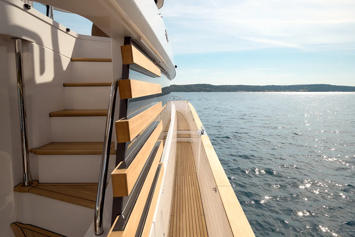 Deck of Ava II, a Azimut Magellano 66 yacht at Lavreotiki Municipal Unit, Greece