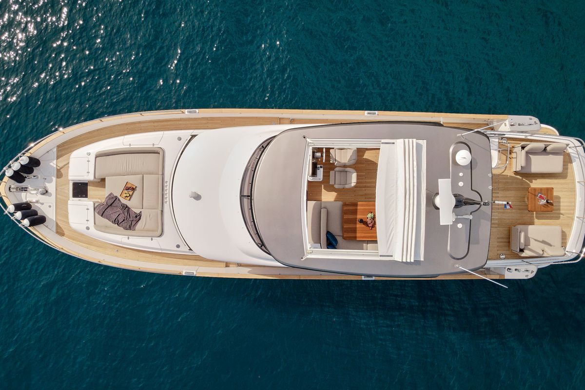 Exterior view of Ava II, a Azimut Magellano 66 yacht at Lavreotiki Municipal Unit, Greece