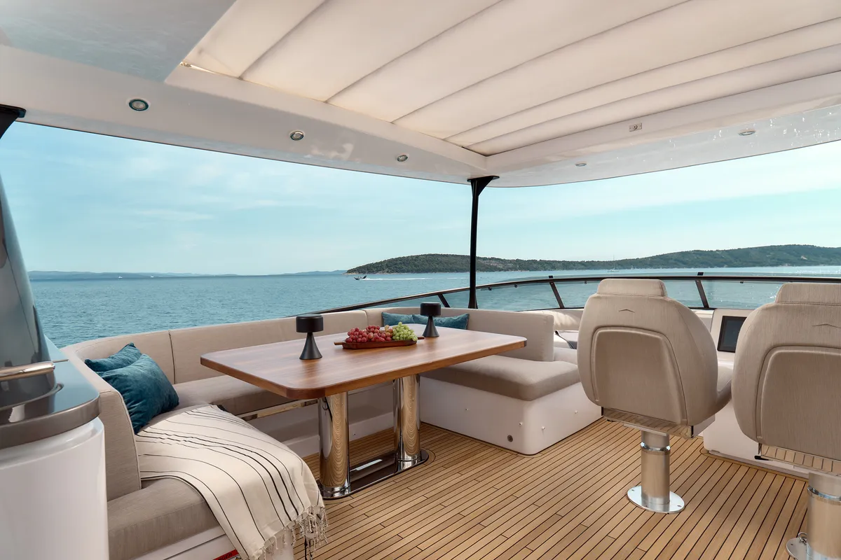 Cockpit of Ava II, a Azimut Magellano 66 yacht at Lavreotiki Municipal Unit, Greece