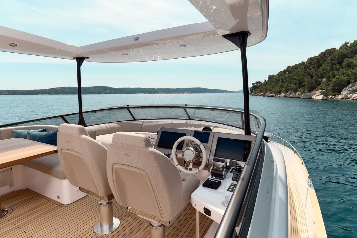Cockpit of Ava II, a Azimut Magellano 66 yacht at Lavreotiki Municipal Unit, Greece