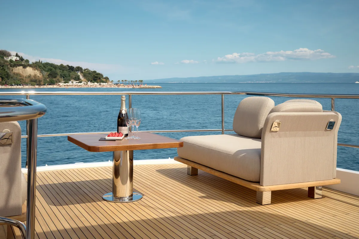 Deck of Ava II, a Azimut Magellano 66 yacht at Lavreotiki Municipal Unit, Greece