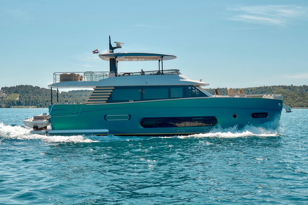 Exterior view of Ava II, a Azimut Magellano 66 yacht at Lavreotiki Municipal Unit, Greece