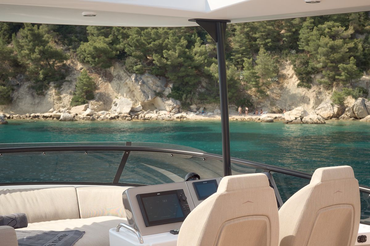 Cockpit of Ava II, a Azimut Magellano 66 yacht at Lavreotiki Municipal Unit, Greece