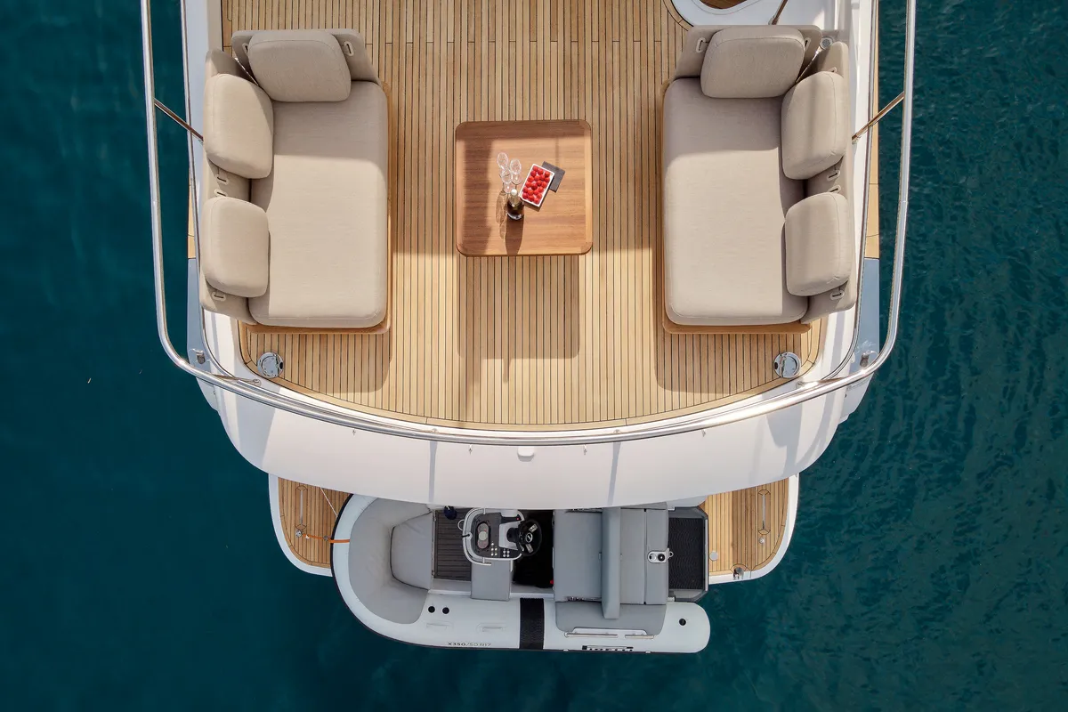 Deck of Ava II, a Azimut Magellano 66 yacht at Lavreotiki Municipal Unit, Greece