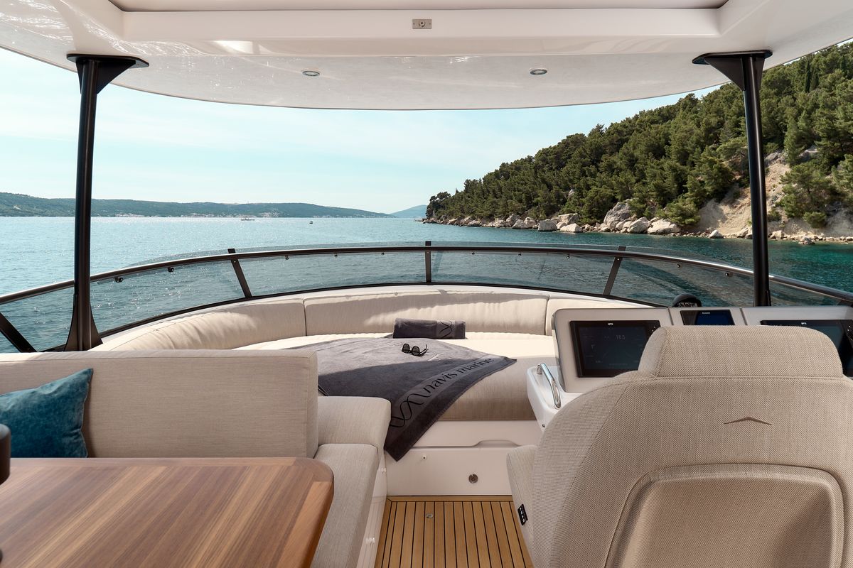 Deck of Ava II, a Azimut Magellano 66 yacht at Lavreotiki Municipal Unit, Greece