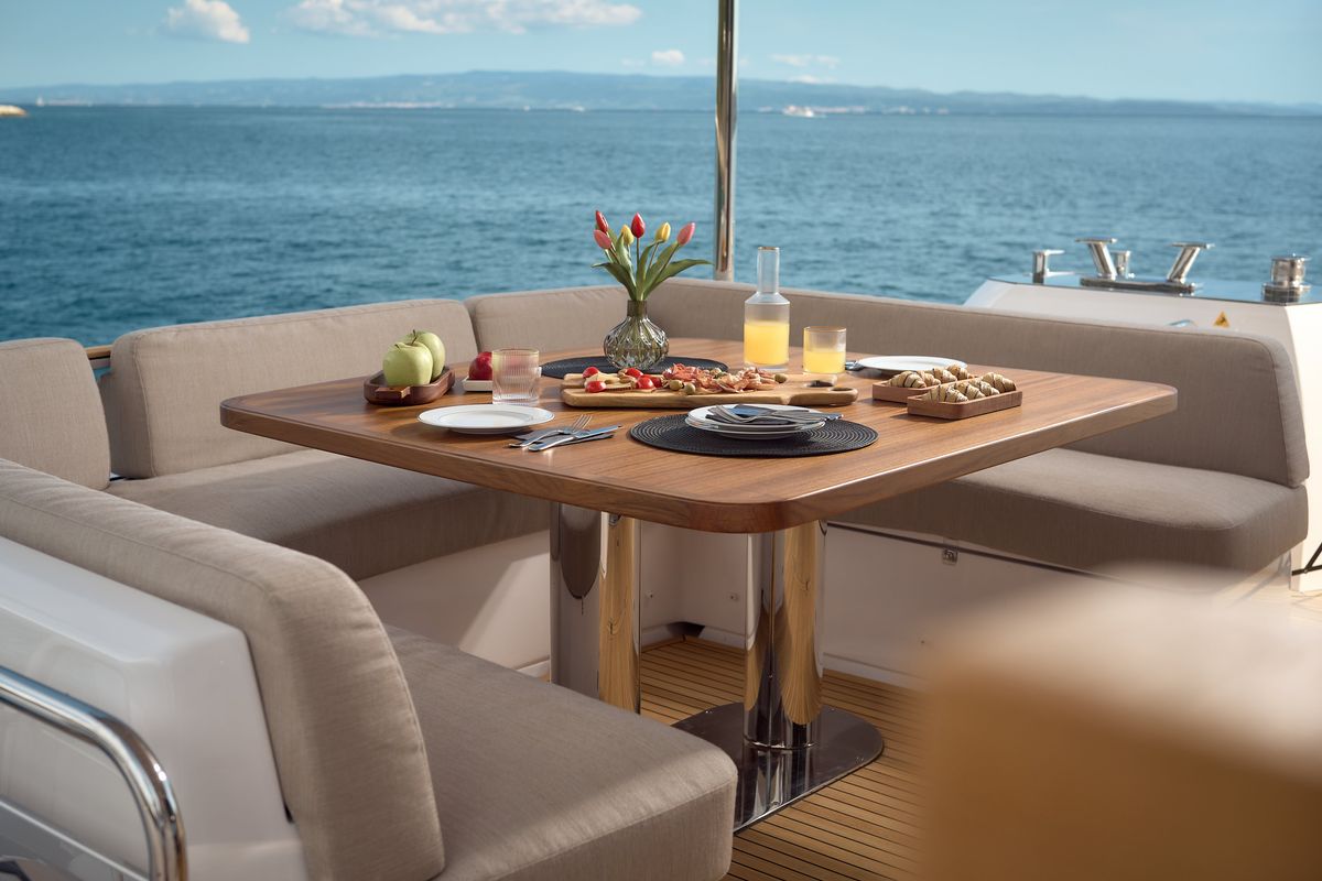 Deck of Ava II, a Azimut Magellano 66 yacht at Lavreotiki Municipal Unit, Greece