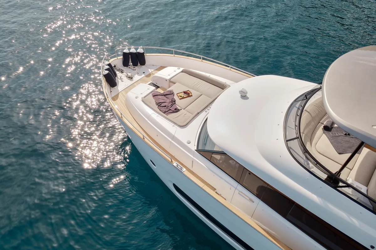 Exterior view of Ava II, a Azimut Magellano 66 yacht at Lavreotiki Municipal Unit, Greece