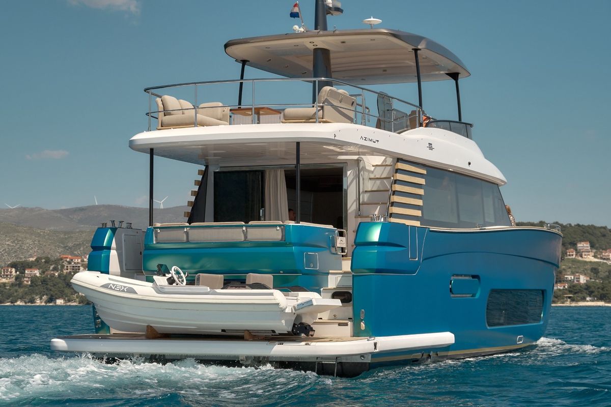 Exterior view of Ava II, a Azimut Magellano 66 yacht at Lavreotiki Municipal Unit, Greece