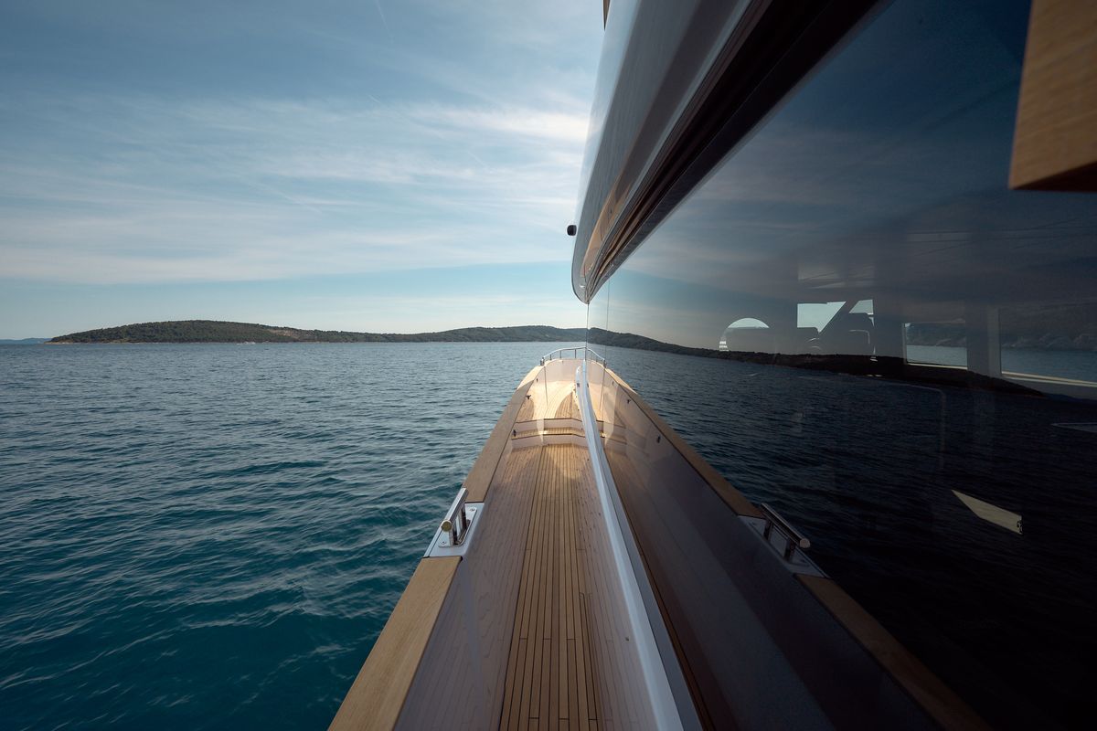 Exterior view of Ava II, a Azimut Magellano 66 yacht at Lavreotiki Municipal Unit, Greece