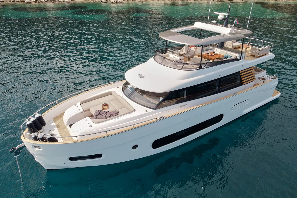 Exterior view of Ava II, a Azimut Magellano 66 yacht at Lavreotiki Municipal Unit, Greece