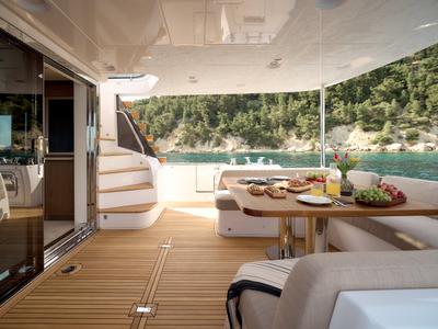 Deck of Ava II, a Azimut Magellano 66 yacht at Lavreotiki Municipal Unit, Greece