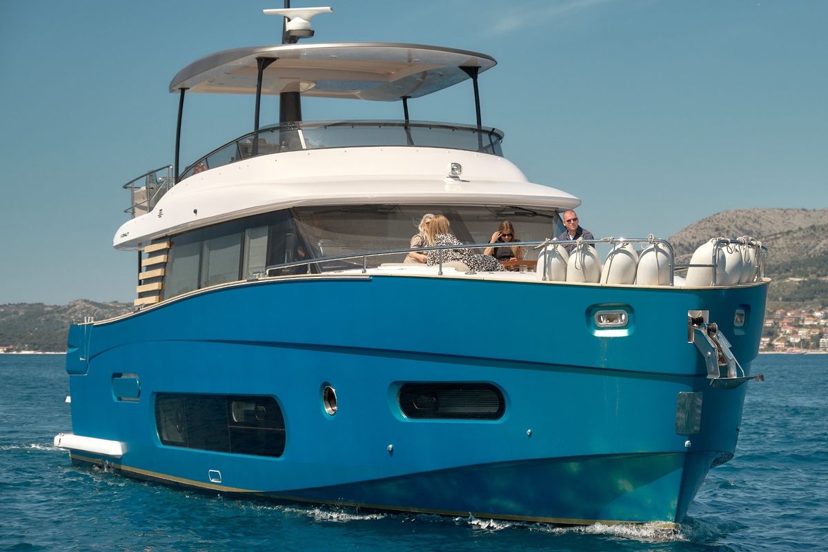 Exterior view of Ava II, a Azimut Magellano 66 yacht at Lavreotiki Municipal Unit, Greece